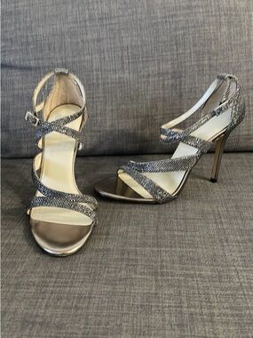 Karen Millen Silver Metallic Strappy Stiletto Sandals